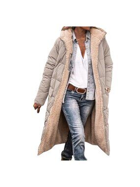 Warm Reversible Fleece Sherpa Lined Long Hooded Parka Puffer Winter Coat